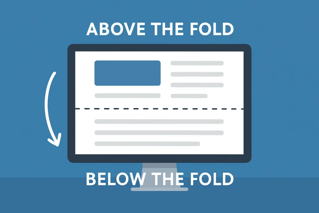 What does "below the fold" mean in web design?